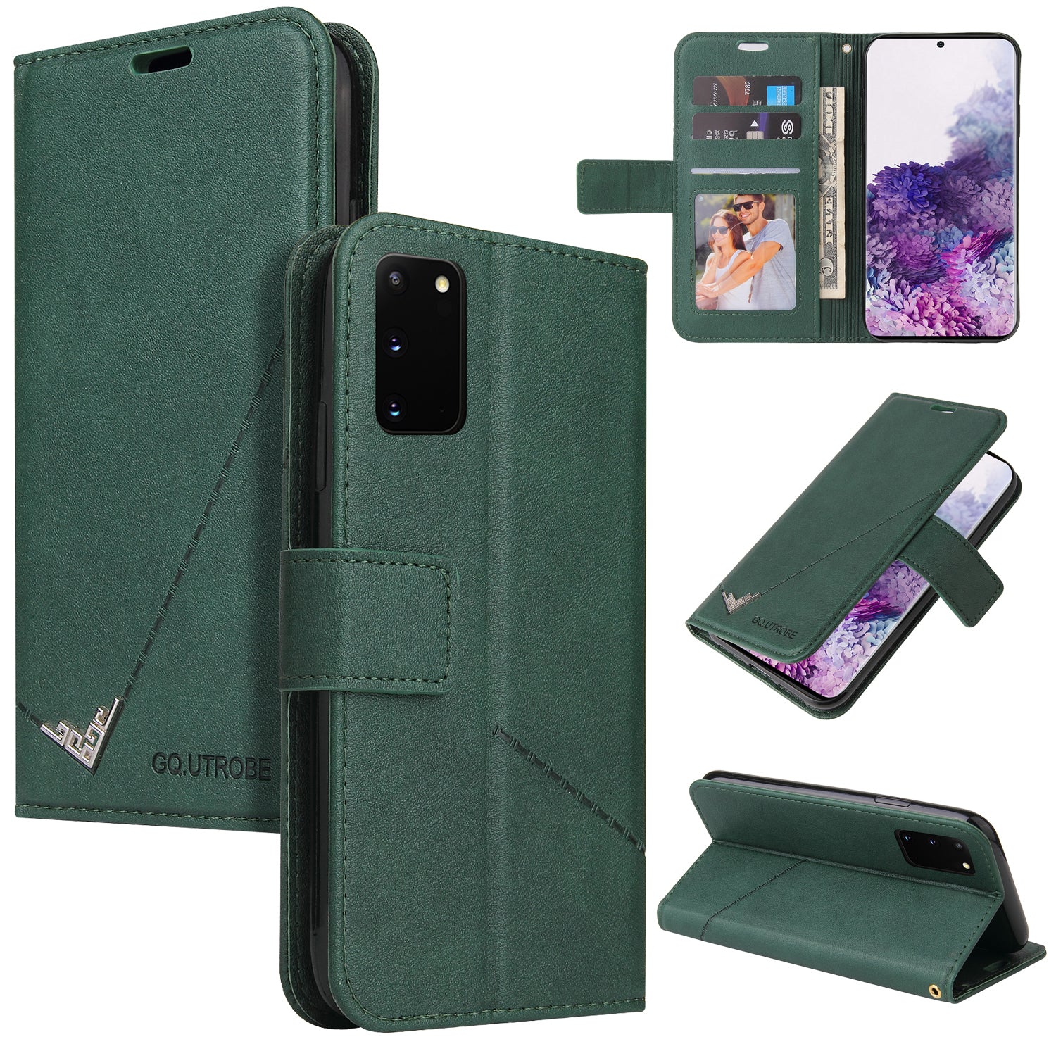 GQ.UTROBE Rectangular Metal Decor Stand Leather Cover for Samsung Galaxy S20 FE/S20 Fan Edition/S20 FE 5G/S20 Fan Edition 5G - Green