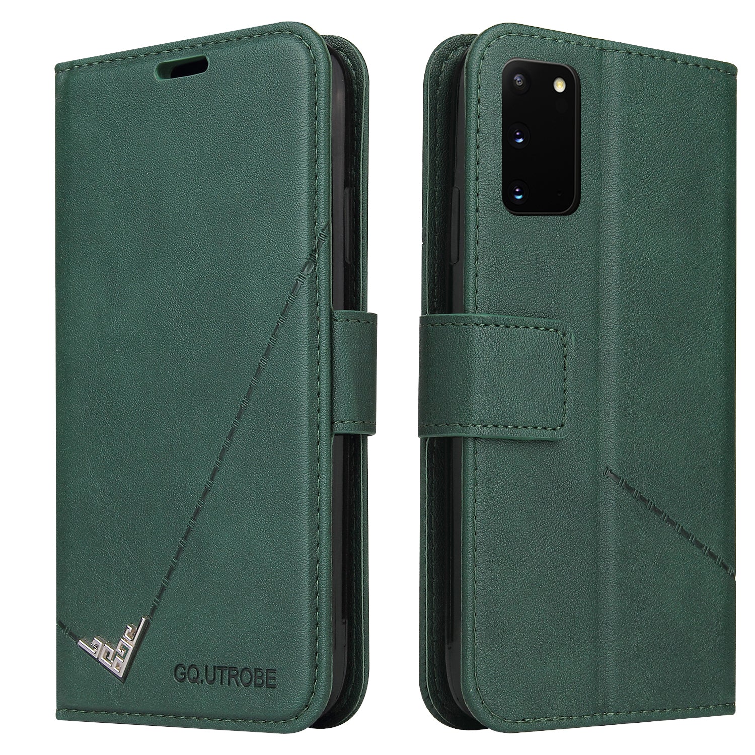 GQ.UTROBE Rectangular Metal Decor Stand Leather Cover for Samsung Galaxy S20 FE/S20 Fan Edition/S20 FE 5G/S20 Fan Edition 5G - Green