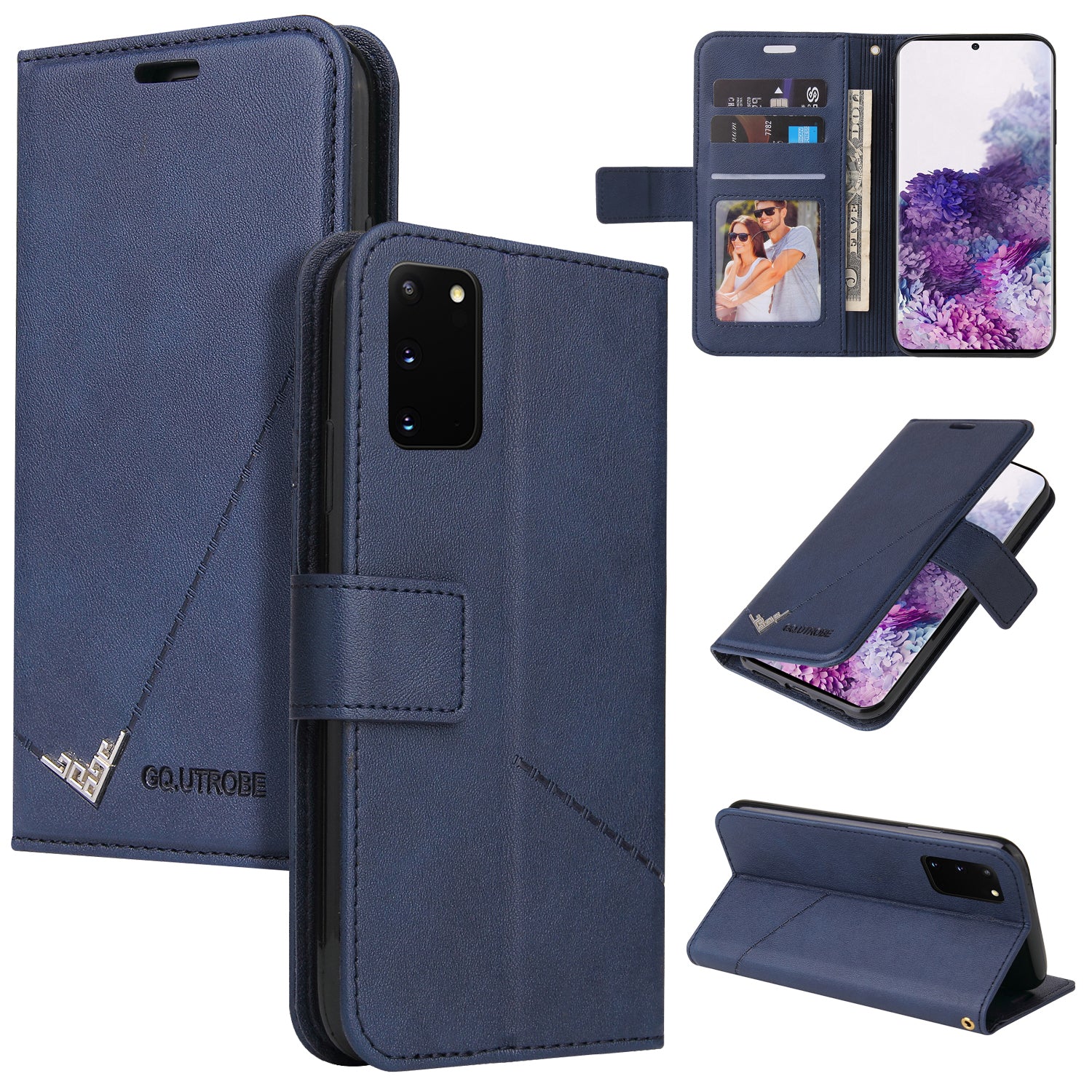 GQ.UTROBE Rectangular Metal Decor Stand Leather Cover for Samsung Galaxy S20 FE/S20 Fan Edition/S20 FE 5G/S20 Fan Edition 5G - Blue