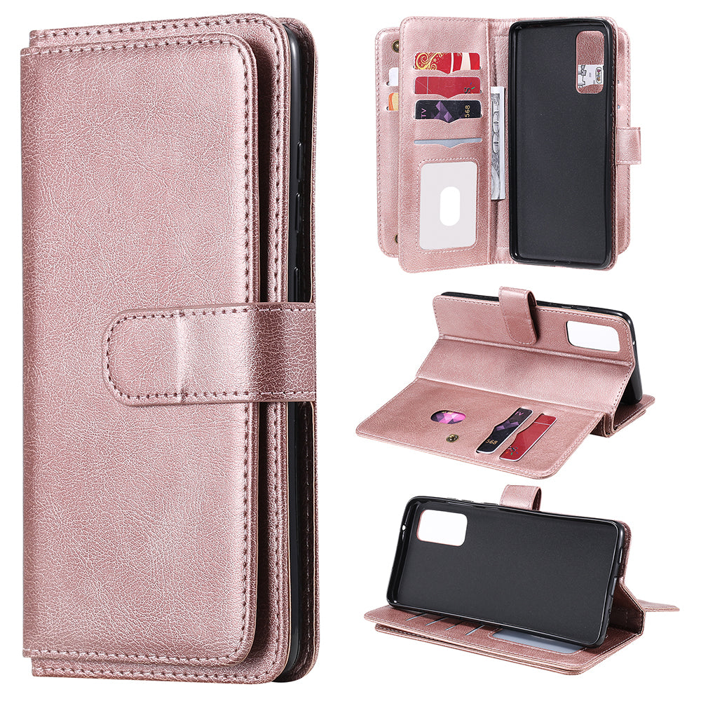 For Samsung Galaxy S20 FE 4G/S20 Fan Edition 4G/S20 FE 5G/S20 Fan Edition 5G/S20 Lite/S20 FE 2022 KT Multi-functional Series-1 New Arrival Leather Cover Shell with KT Multi-functional Series-1 10 Card Slots - Rose Gold