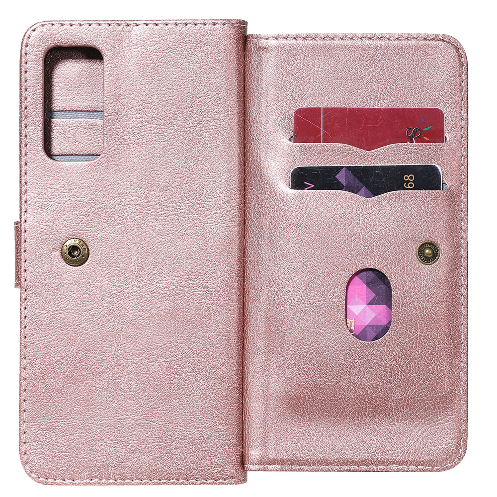 For Samsung Galaxy S20 FE 4G/S20 Fan Edition 4G/S20 FE 5G/S20 Fan Edition 5G/S20 Lite/S20 FE 2022 KT Multi-functional Series-1 New Arrival Leather Cover Shell with KT Multi-functional Series-1 10 Card Slots - Rose Gold