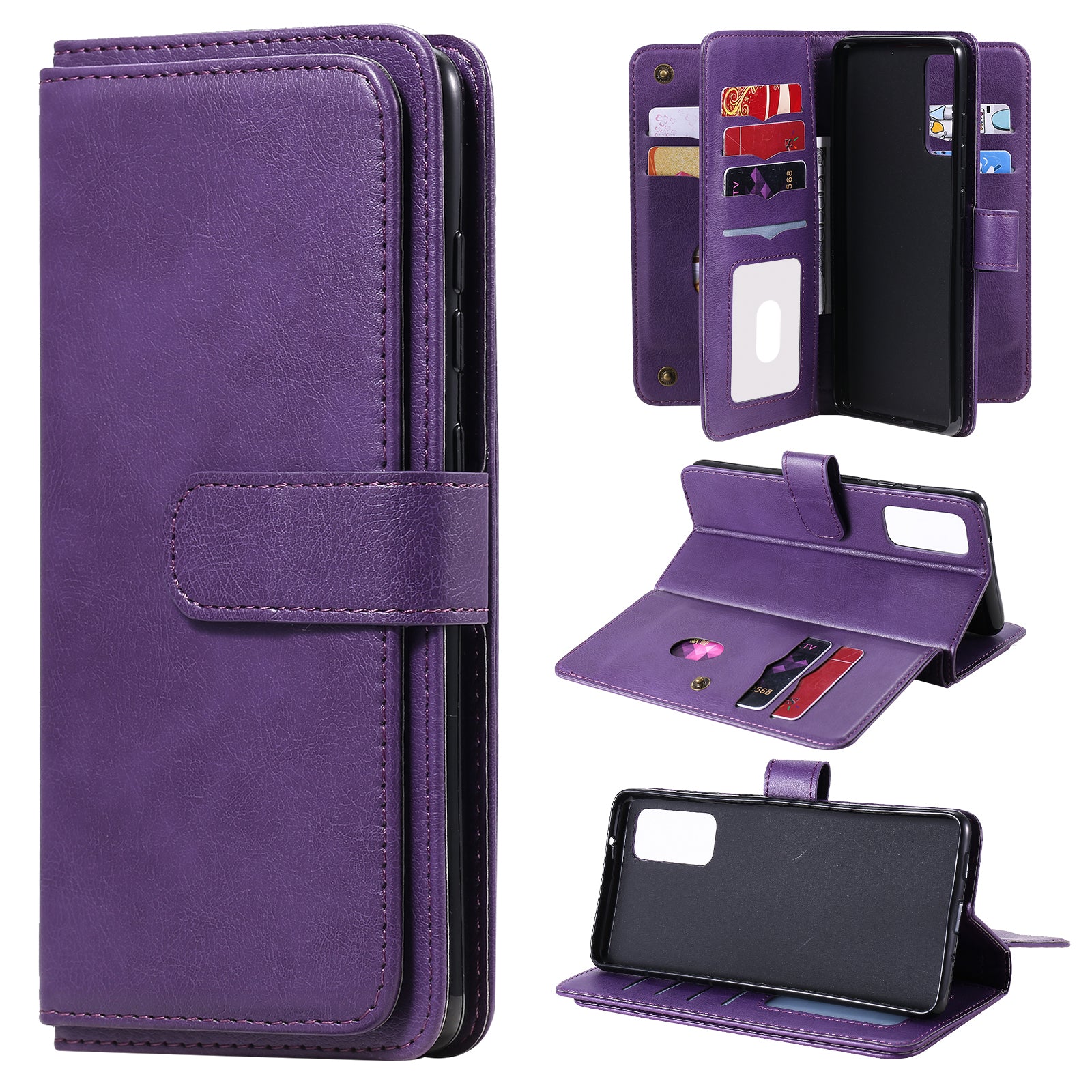 For Samsung Galaxy S20 FE 4G/S20 Fan Edition 4G/S20 FE 5G/S20 Fan Edition 5G/S20 Lite/S20 FE 2022 KT Multi-functional Series-1 New Arrival Leather Cover Shell with KT Multi-functional Series-1 10 Card Slots - Purple