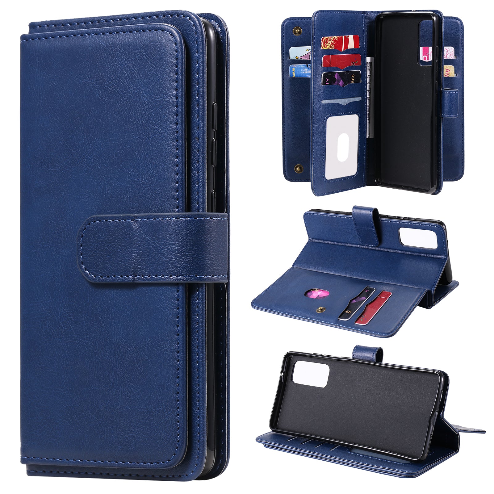 For Samsung Galaxy S20 FE 4G/S20 Fan Edition 4G/S20 FE 5G/S20 Fan Edition 5G/S20 Lite/S20 FE 2022 KT Multi-functional Series-1 New Arrival Leather Cover Shell with KT Multi-functional Series-1 10 Card Slots - Blue