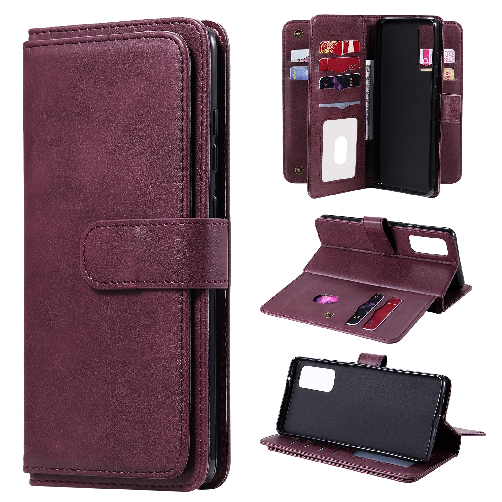 For Samsung Galaxy S20 FE 4G/S20 Fan Edition 4G/S20 FE 5G/S20 Fan Edition 5G/S20 Lite/S20 FE 2022 KT Multi-functional Series-1 New Arrival Leather Cover Shell with KT Multi-functional Series-1 10 Card Slots - Wine Red