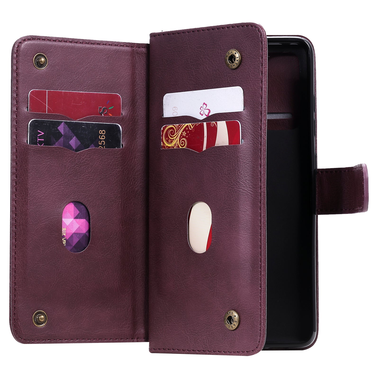 For Samsung Galaxy S20 FE 4G/S20 Fan Edition 4G/S20 FE 5G/S20 Fan Edition 5G/S20 Lite/S20 FE 2022 KT Multi-functional Series-1 New Arrival Leather Cover Shell with KT Multi-functional Series-1 10 Card Slots - Wine Red