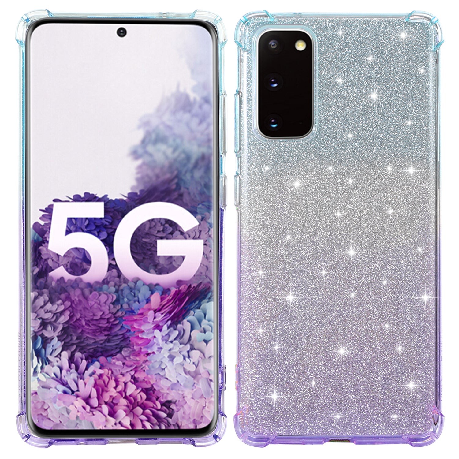 For Samsung Galaxy S20 FE 4G/5G/S20 Lite/S20 FE 2022 Shock-Absorption Gradient Color Glittery Powder Paper TPU Phone Cover - Blue/Purple