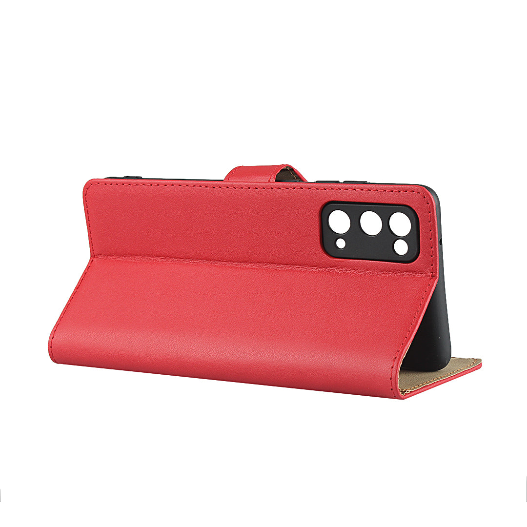 For Samsung Galaxy S20 FE 4G/5G/S20 Lite/S20 FE 2022 Split Leather Shell Wallet Stand Mobile Phone Cover - Red