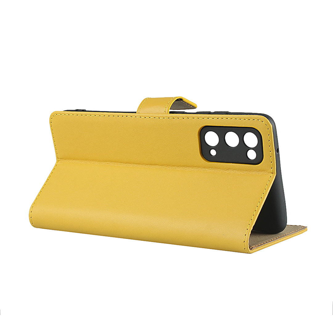 For Samsung Galaxy S20 FE 4G/5G/S20 Lite/S20 FE 2022 Split Leather Shell Wallet Stand Mobile Phone Cover - Yellow