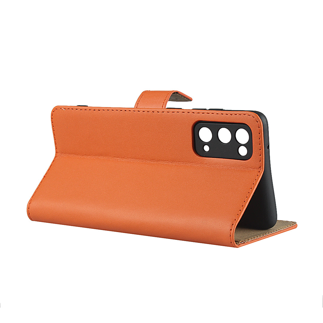 For Samsung Galaxy S20 FE 4G/5G/S20 Lite/S20 FE 2022 Split Leather Shell Wallet Stand Mobile Phone Cover - Orange