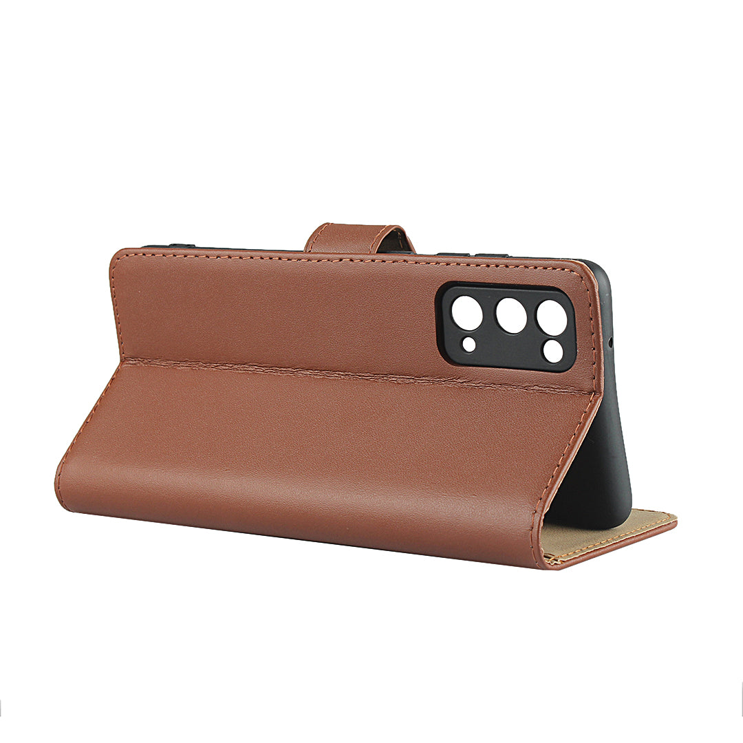 For Samsung Galaxy S20 FE 4G/5G/S20 Lite/S20 FE 2022 Split Leather Shell Wallet Stand Mobile Phone Cover - Brown