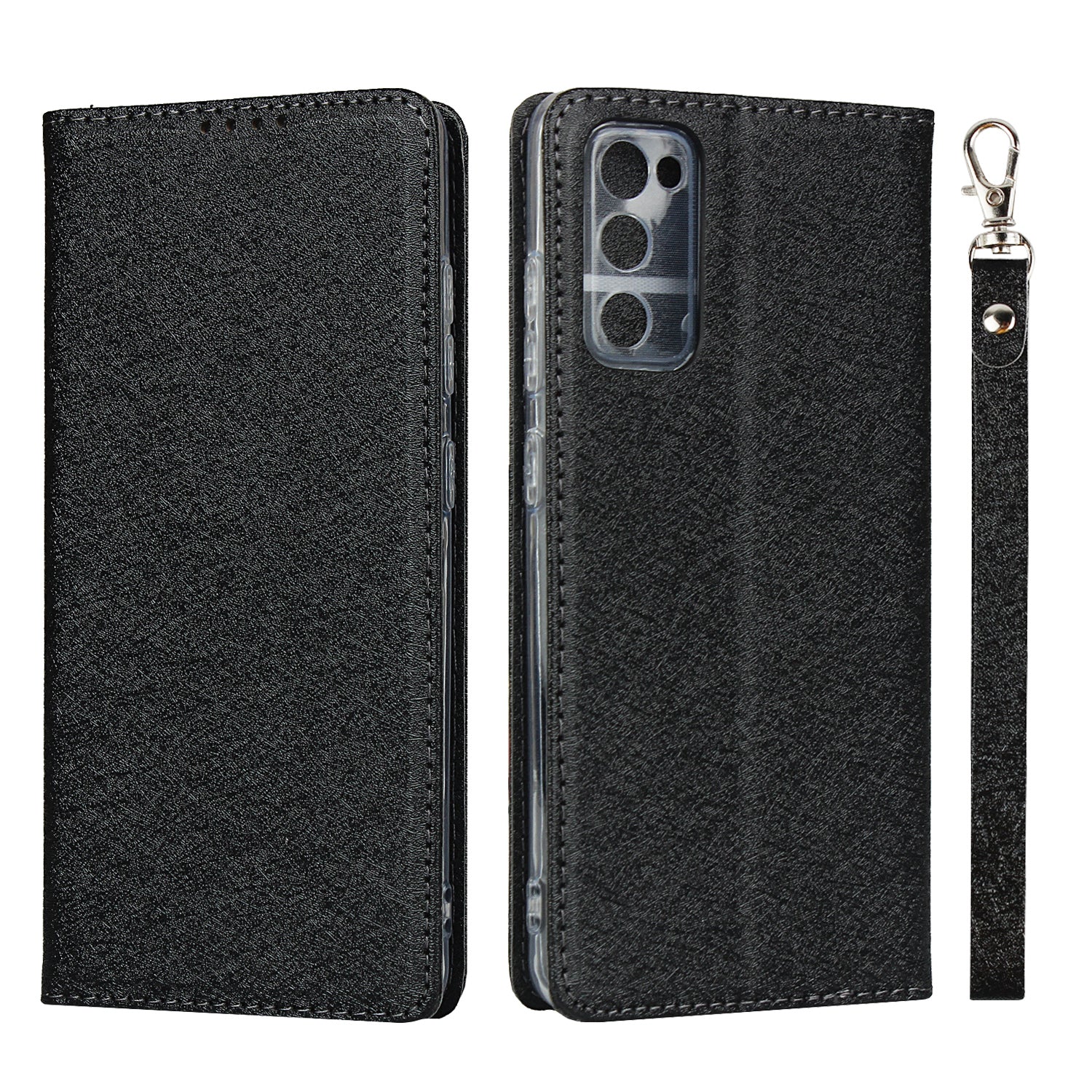 Silk Skin Leather Wallet Stand Protective Phone Case for Samsung Galaxy S20 FE/S20 Fan Edition/S20 FE 5G/S20 Fan Edition 5G - Black