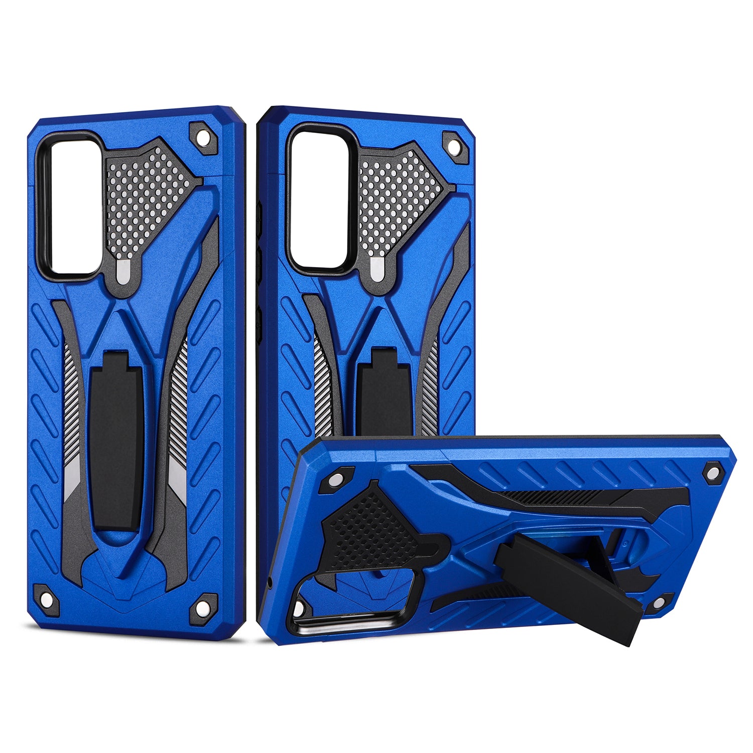 For Samsung Galaxy S20 FE 4G/5G/S20 Lite/S20 FE 2022 Phantom Knight Style TPU PC Shell Kickstand Case - Blue