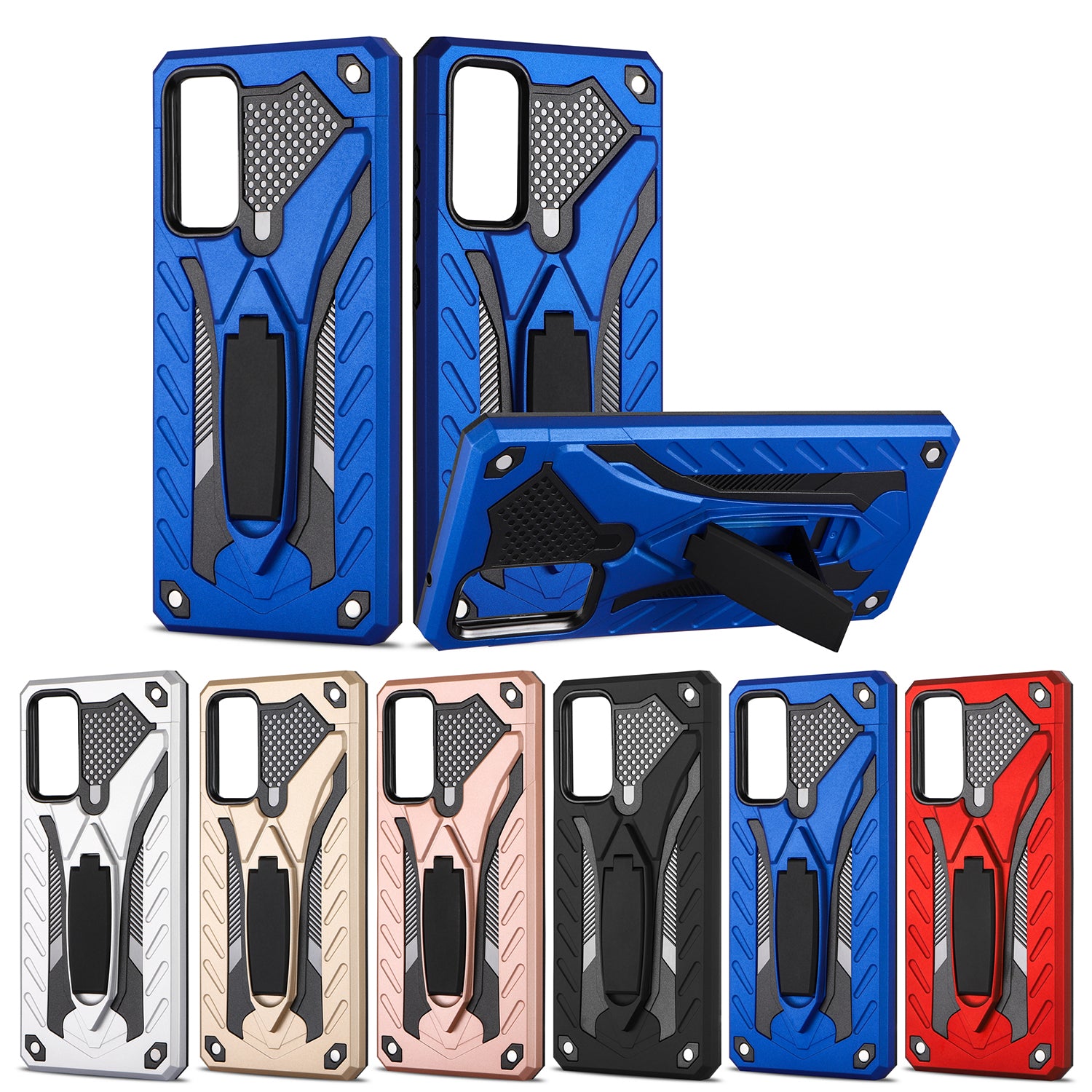 For Samsung Galaxy S20 FE 4G/5G/S20 Lite/S20 FE 2022 Phantom Knight Style TPU PC Shell Kickstand Case - Blue