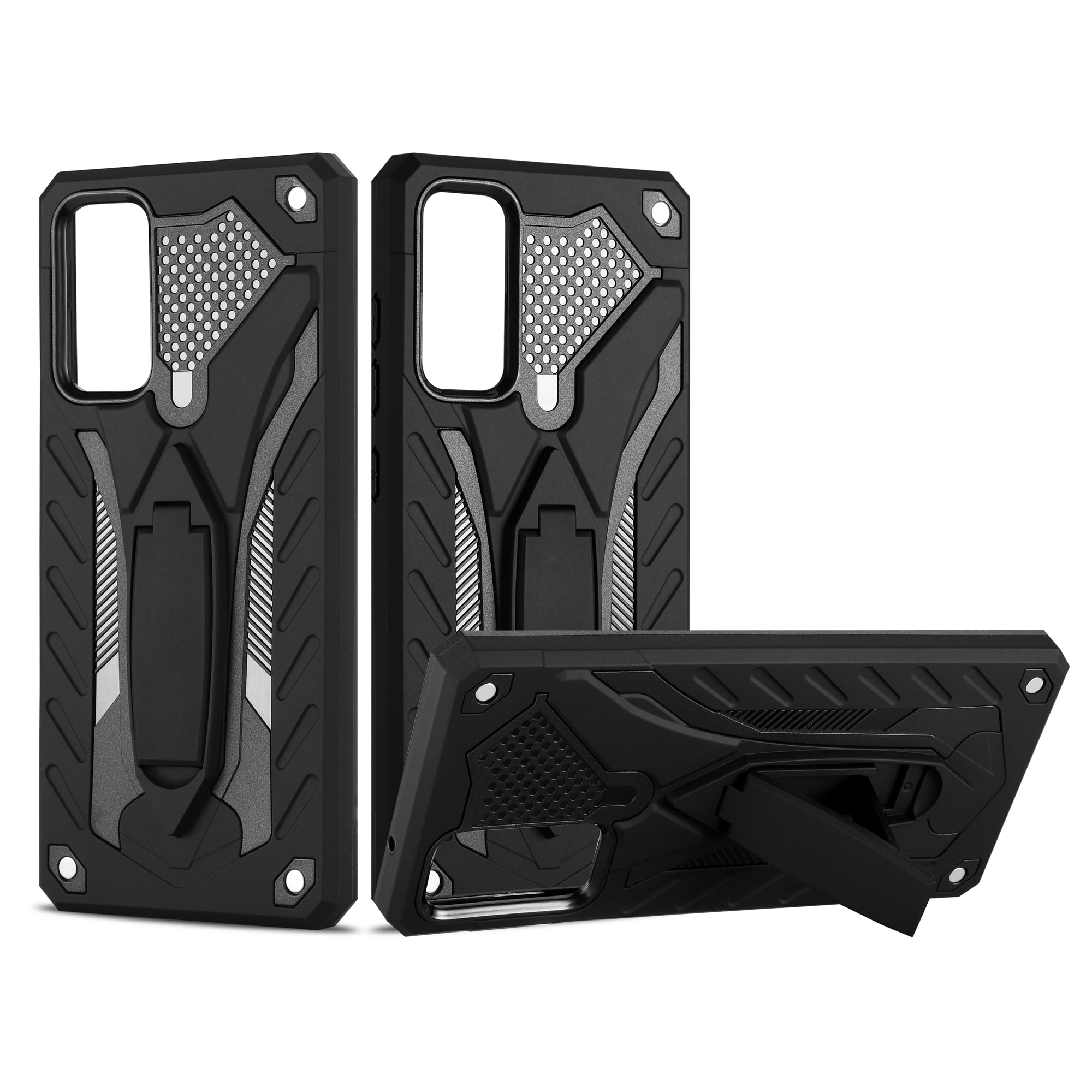 For Samsung Galaxy S20 FE 4G/5G/S20 Lite/S20 FE 2022 Phantom Knight Style TPU PC Shell Kickstand Case - Black