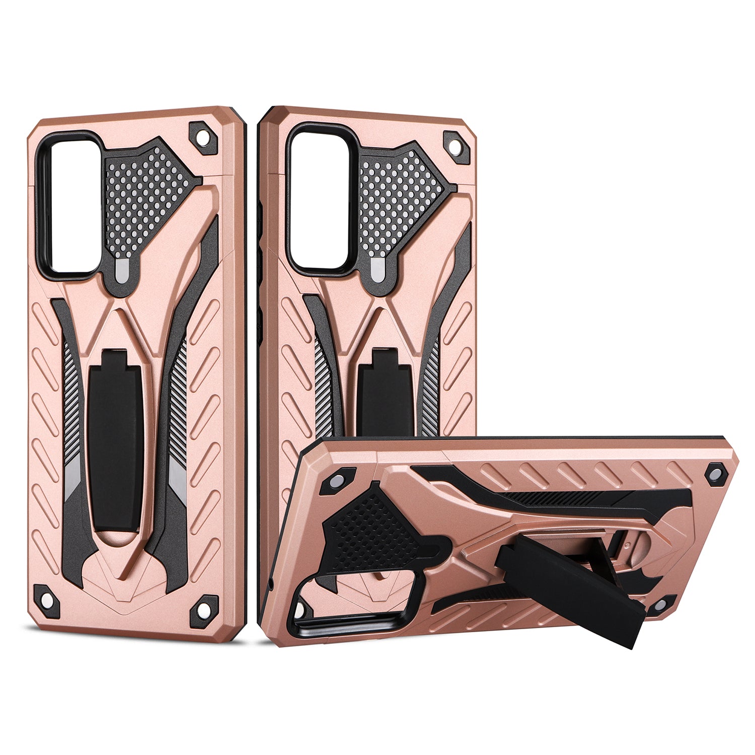 For Samsung Galaxy S20 FE 4G/5G/S20 Lite/S20 FE 2022 Phantom Knight Style TPU PC Shell Kickstand Case - Rose Gold