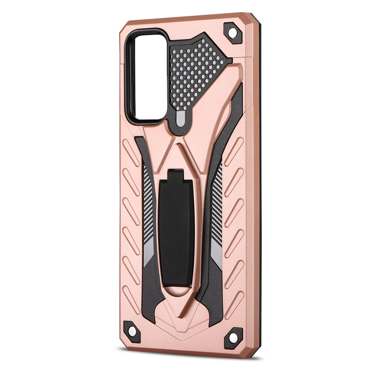 For Samsung Galaxy S20 FE 4G/5G/S20 Lite/S20 FE 2022 Phantom Knight Style TPU PC Shell Kickstand Case - Rose Gold