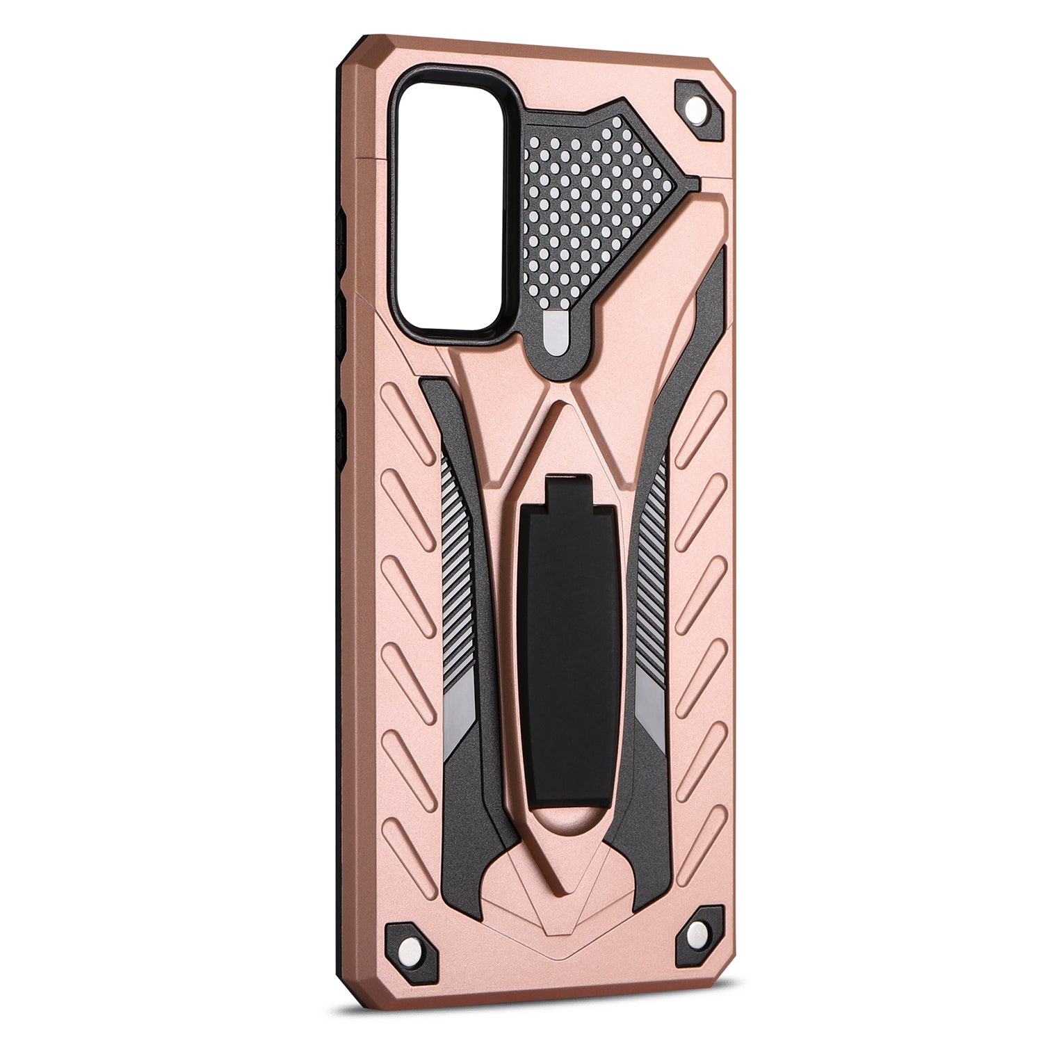 For Samsung Galaxy S20 FE 4G/5G/S20 Lite/S20 FE 2022 Phantom Knight Style TPU PC Shell Kickstand Case - Rose Gold