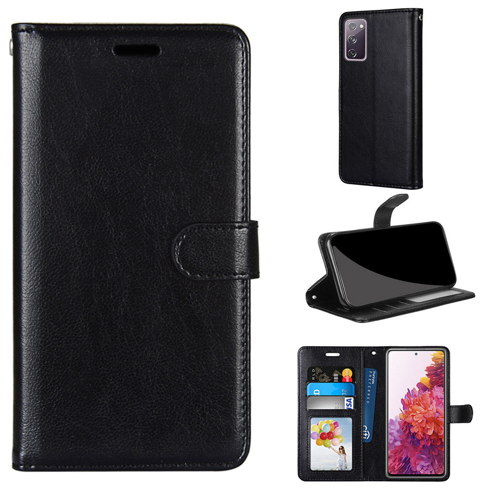 Wallet Stand Leather Shell Magnetic Clasp Protective Cover for Samsung Galaxy S20 FE/S20 Fan Edition/S20 FE 5G/S20 Fan Edition 5G/S20 Lite - Black