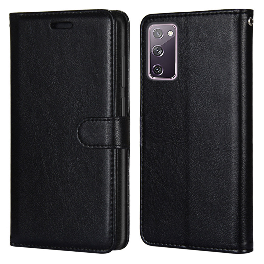 Wallet Stand Leather Shell Magnetic Clasp Protective Cover for Samsung Galaxy S20 FE/S20 Fan Edition/S20 FE 5G/S20 Fan Edition 5G/S20 Lite - Black