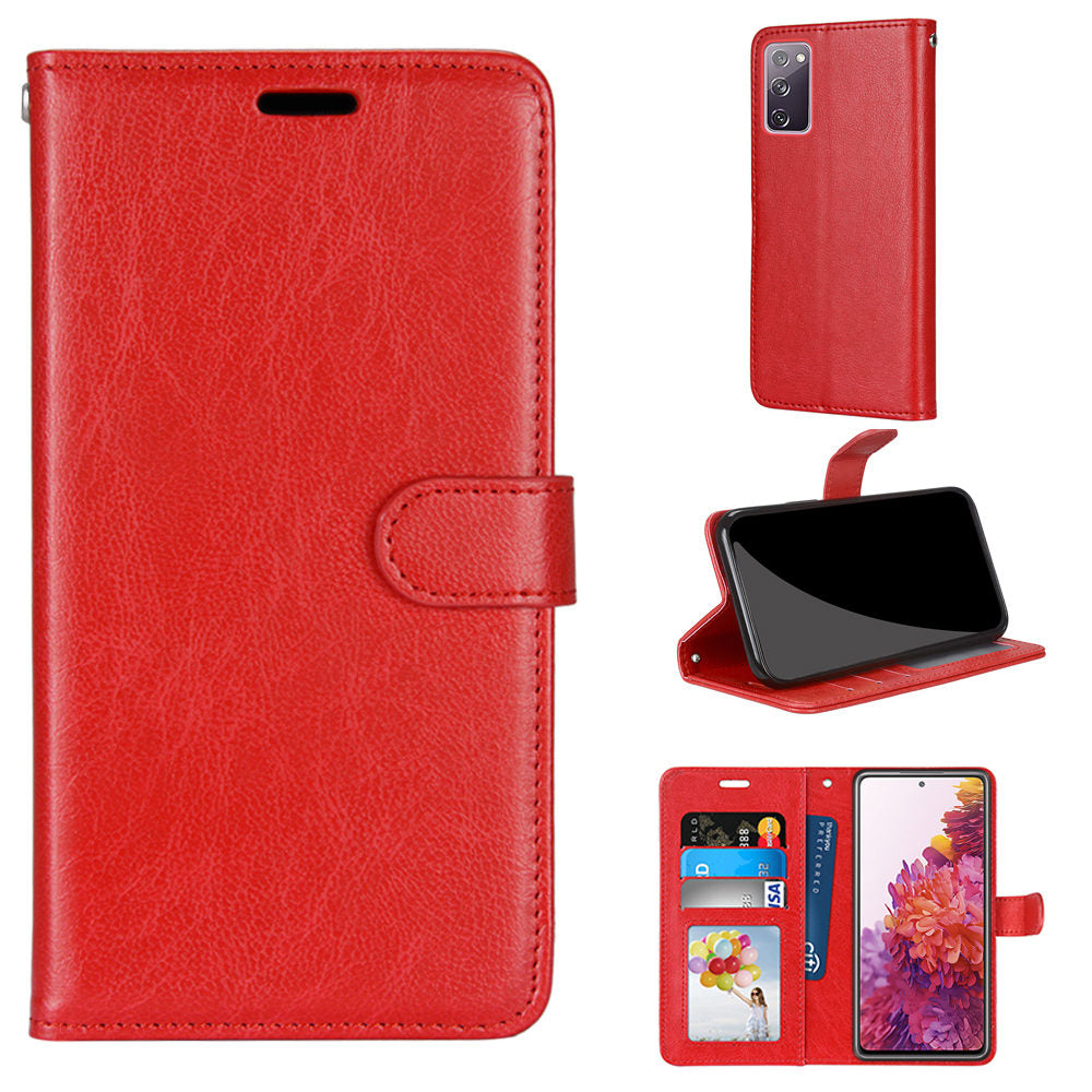 Wallet Stand Leather Shell Magnetic Clasp Protective Cover for Samsung Galaxy S20 FE/S20 Fan Edition/S20 FE 5G/S20 Fan Edition 5G/S20 Lite - Red