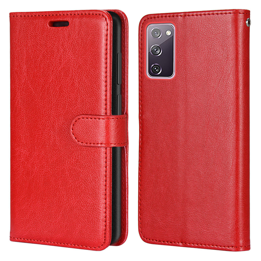 Wallet Stand Leather Shell Magnetic Clasp Protective Cover for Samsung Galaxy S20 FE/S20 Fan Edition/S20 FE 5G/S20 Fan Edition 5G/S20 Lite - Red