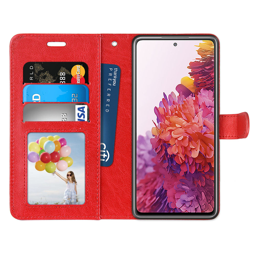 Wallet Stand Leather Shell Magnetic Clasp Protective Cover for Samsung Galaxy S20 FE/S20 Fan Edition/S20 FE 5G/S20 Fan Edition 5G/S20 Lite - Red