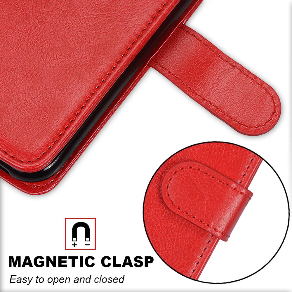 Wallet Stand Leather Shell Magnetic Clasp Protective Cover for Samsung Galaxy S20 FE/S20 Fan Edition/S20 FE 5G/S20 Fan Edition 5G/S20 Lite - Red