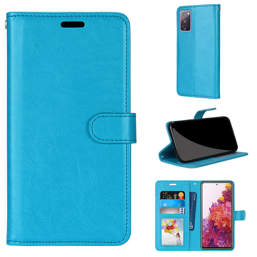 Wallet Stand Leather Shell Magnetic Clasp Protective Cover for Samsung Galaxy S20 FE/S20 Fan Edition/S20 FE 5G/S20 Fan Edition 5G/S20 Lite - Blue