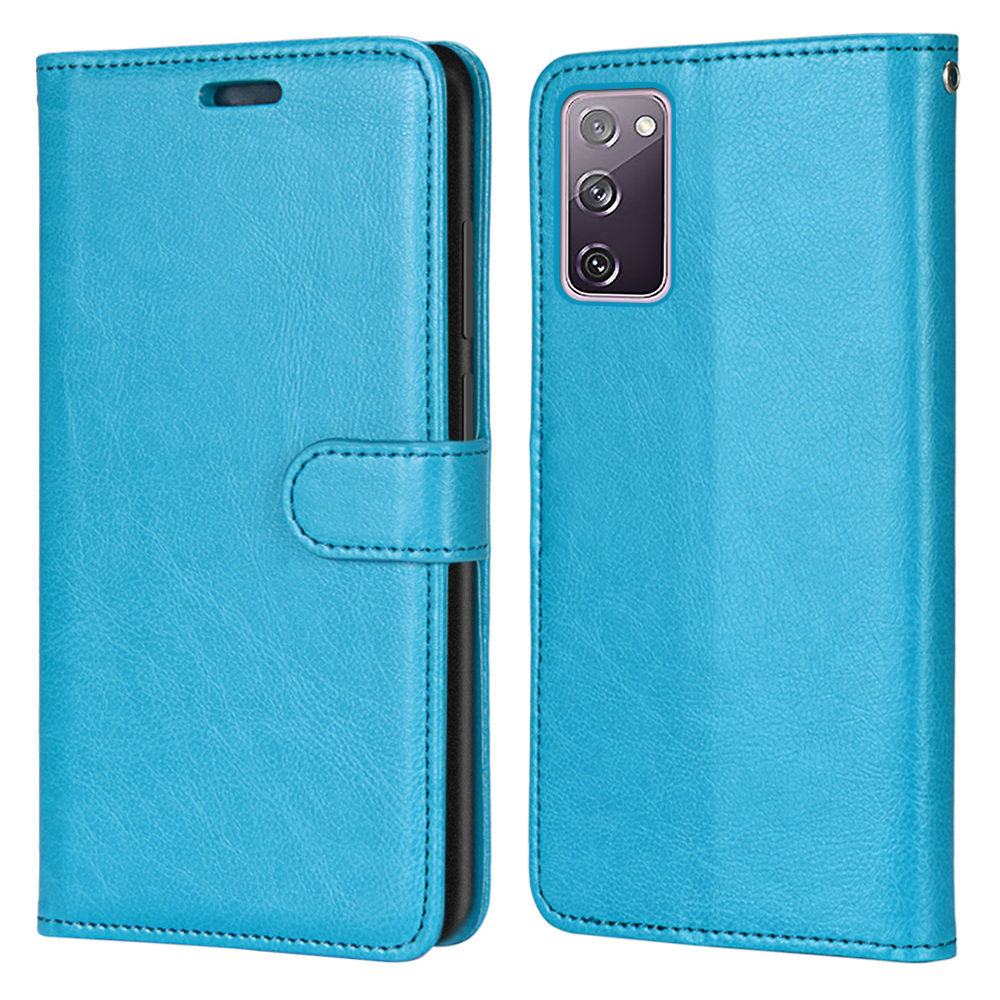 Wallet Stand Leather Shell Magnetic Clasp Protective Cover for Samsung Galaxy S20 FE/S20 Fan Edition/S20 FE 5G/S20 Fan Edition 5G/S20 Lite - Blue