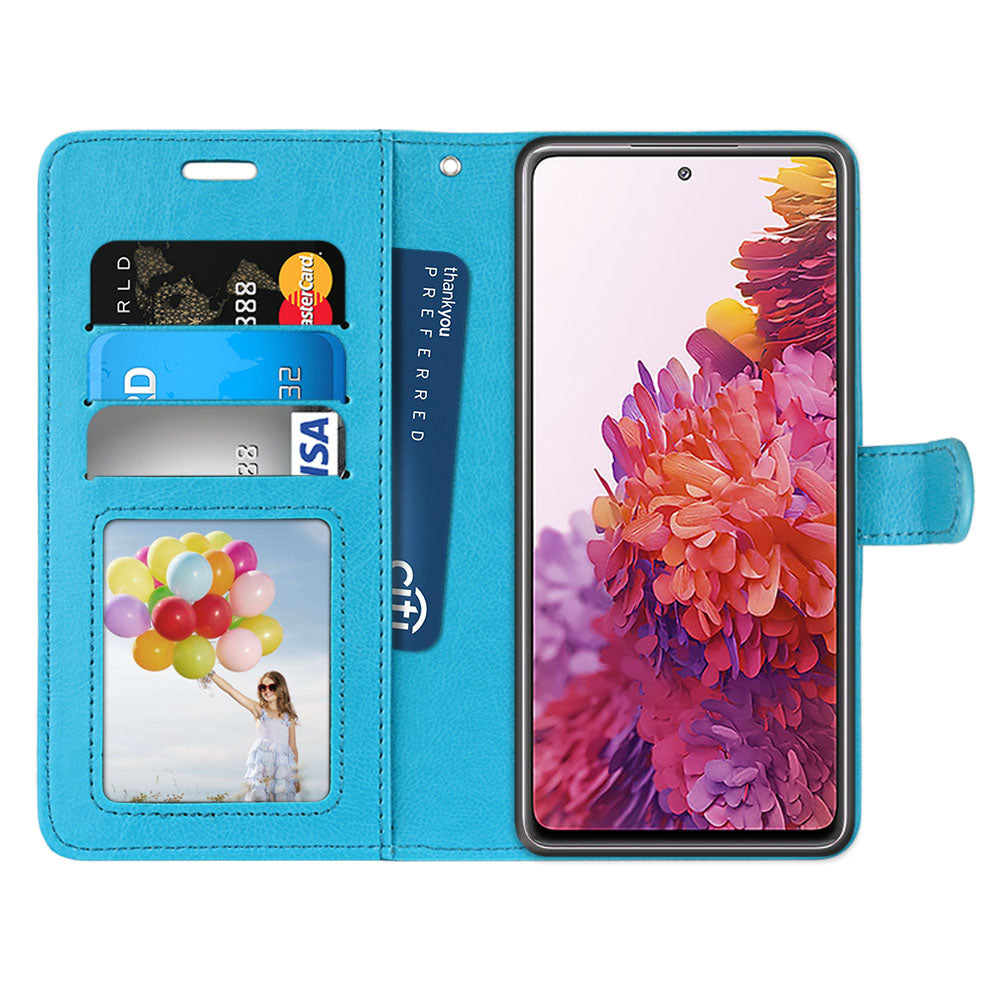 Wallet Stand Leather Shell Magnetic Clasp Protective Cover for Samsung Galaxy S20 FE/S20 Fan Edition/S20 FE 5G/S20 Fan Edition 5G/S20 Lite - Blue