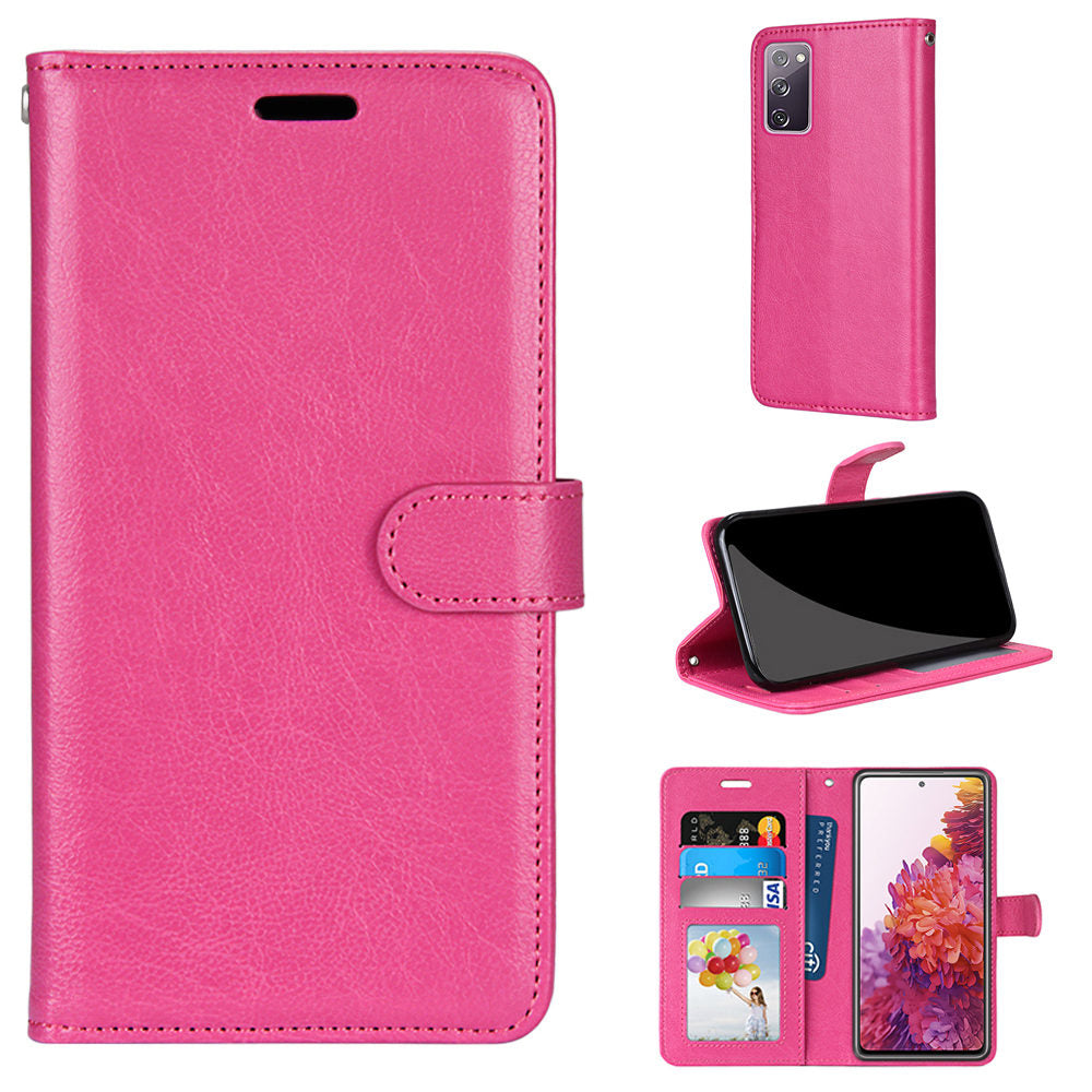 Wallet Stand Leather Shell Magnetic Clasp Protective Cover for Samsung Galaxy S20 FE/S20 Fan Edition/S20 FE 5G/S20 Fan Edition 5G/S20 Lite - Rose