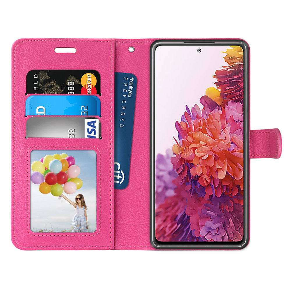 Wallet Stand Leather Shell Magnetic Clasp Protective Cover for Samsung Galaxy S20 FE/S20 Fan Edition/S20 FE 5G/S20 Fan Edition 5G/S20 Lite - Rose