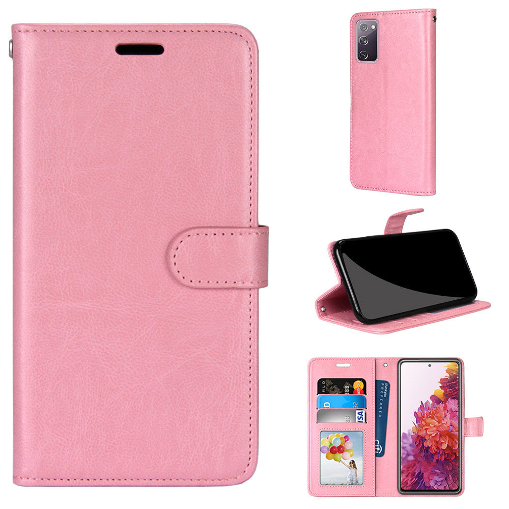 Wallet Stand Leather Shell Magnetic Clasp Protective Cover for Samsung Galaxy S20 FE/S20 Fan Edition/S20 FE 5G/S20 Fan Edition 5G/S20 Lite - Pink