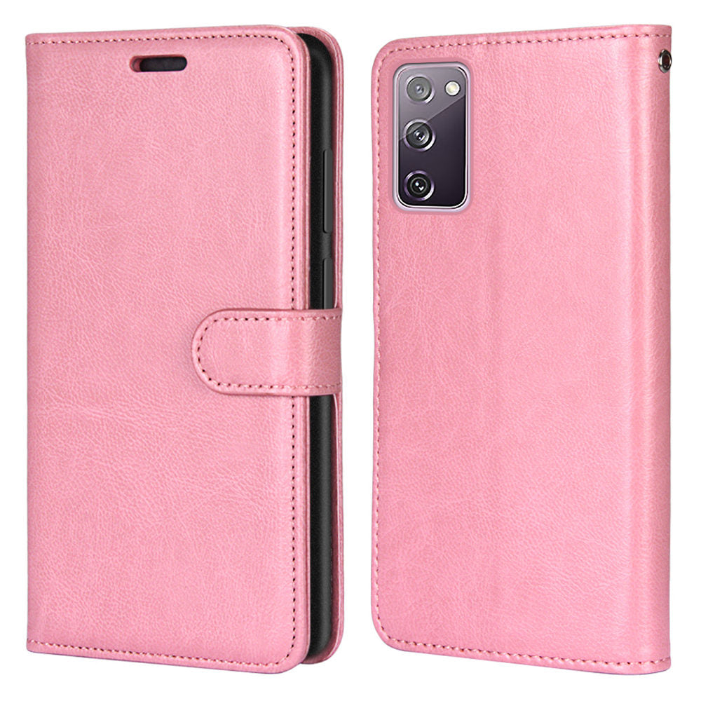 Wallet Stand Leather Shell Magnetic Clasp Protective Cover for Samsung Galaxy S20 FE/S20 Fan Edition/S20 FE 5G/S20 Fan Edition 5G/S20 Lite - Pink