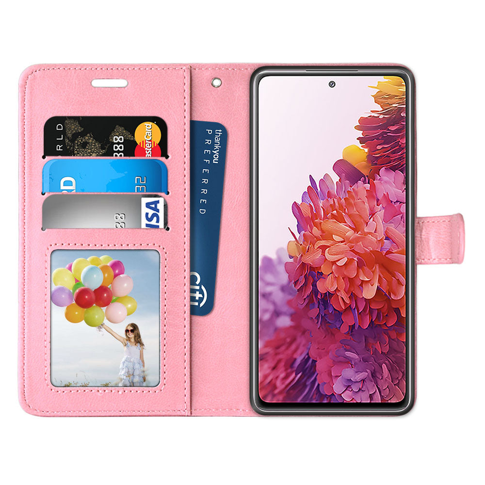 Wallet Stand Leather Shell Magnetic Clasp Protective Cover for Samsung Galaxy S20 FE/S20 Fan Edition/S20 FE 5G/S20 Fan Edition 5G/S20 Lite - Pink