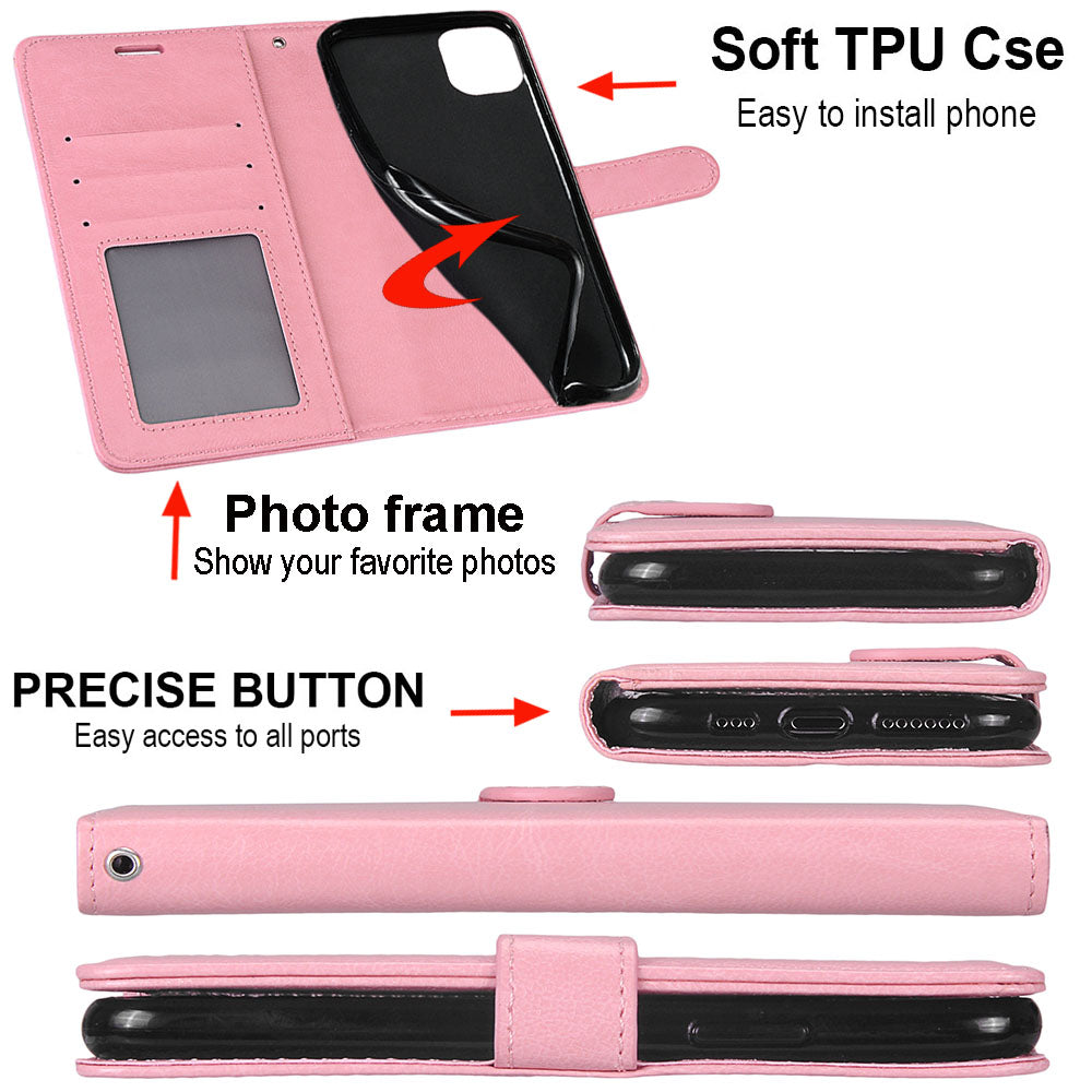 Wallet Stand Leather Shell Magnetic Clasp Protective Cover for Samsung Galaxy S20 FE/S20 Fan Edition/S20 FE 5G/S20 Fan Edition 5G/S20 Lite - Pink