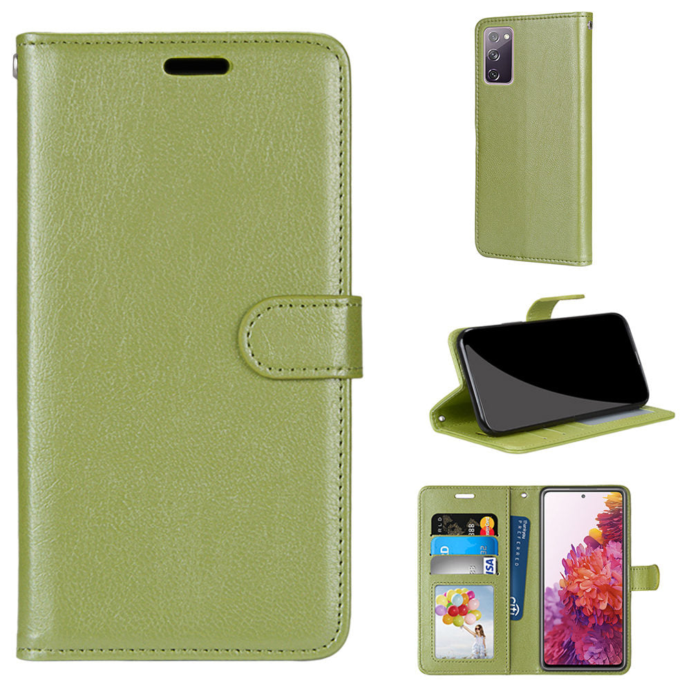 Wallet Stand Leather Shell Magnetic Clasp Protective Cover for Samsung Galaxy S20 FE/S20 Fan Edition/S20 FE 5G/S20 Fan Edition 5G/S20 Lite - Green