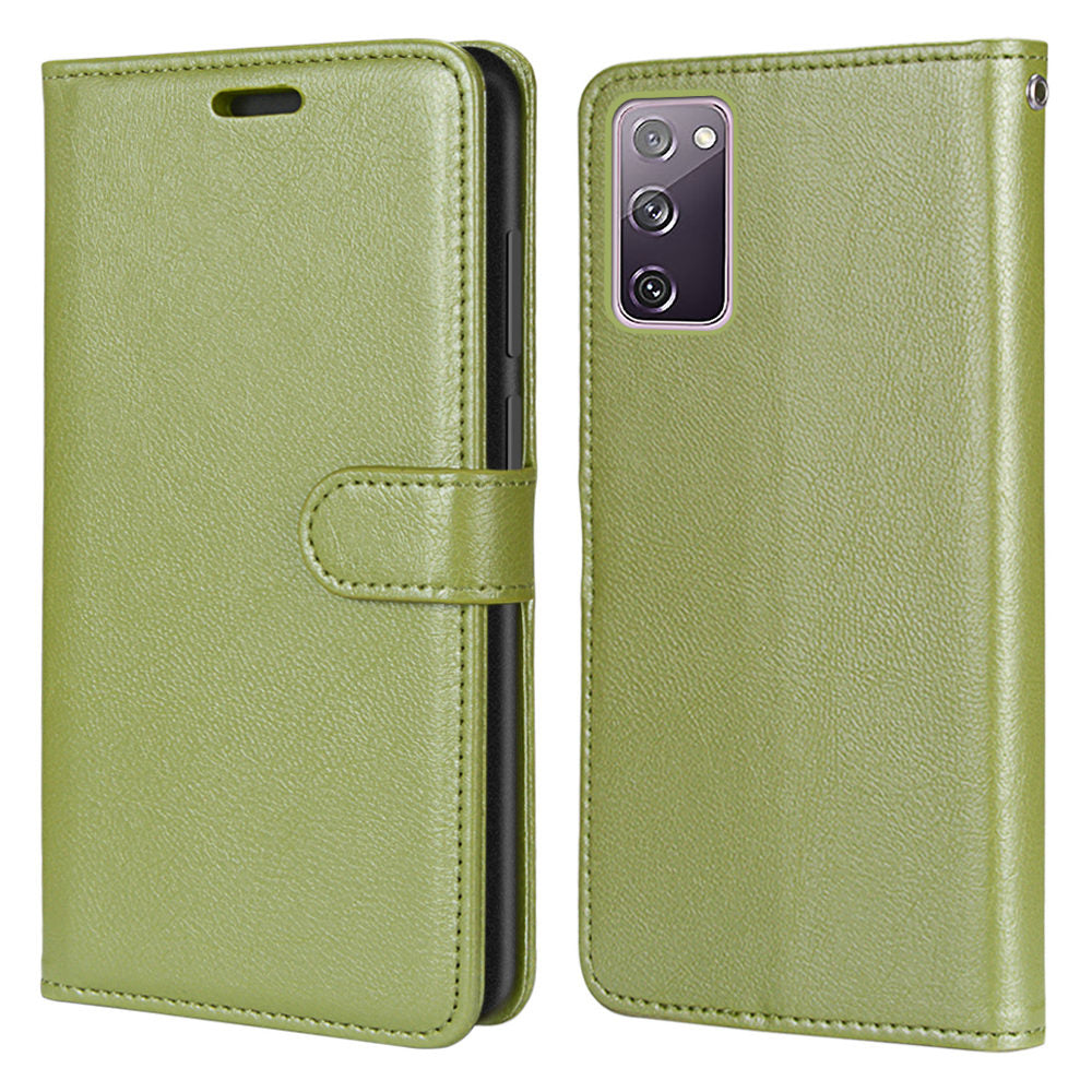 Wallet Stand Leather Shell Magnetic Clasp Protective Cover for Samsung Galaxy S20 FE/S20 Fan Edition/S20 FE 5G/S20 Fan Edition 5G/S20 Lite - Green