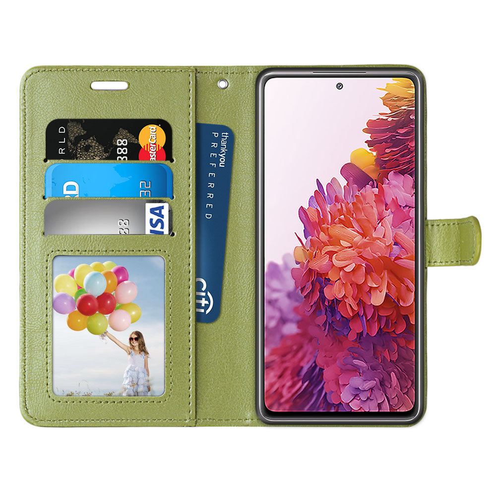 Wallet Stand Leather Shell Magnetic Clasp Protective Cover for Samsung Galaxy S20 FE/S20 Fan Edition/S20 FE 5G/S20 Fan Edition 5G/S20 Lite - Green