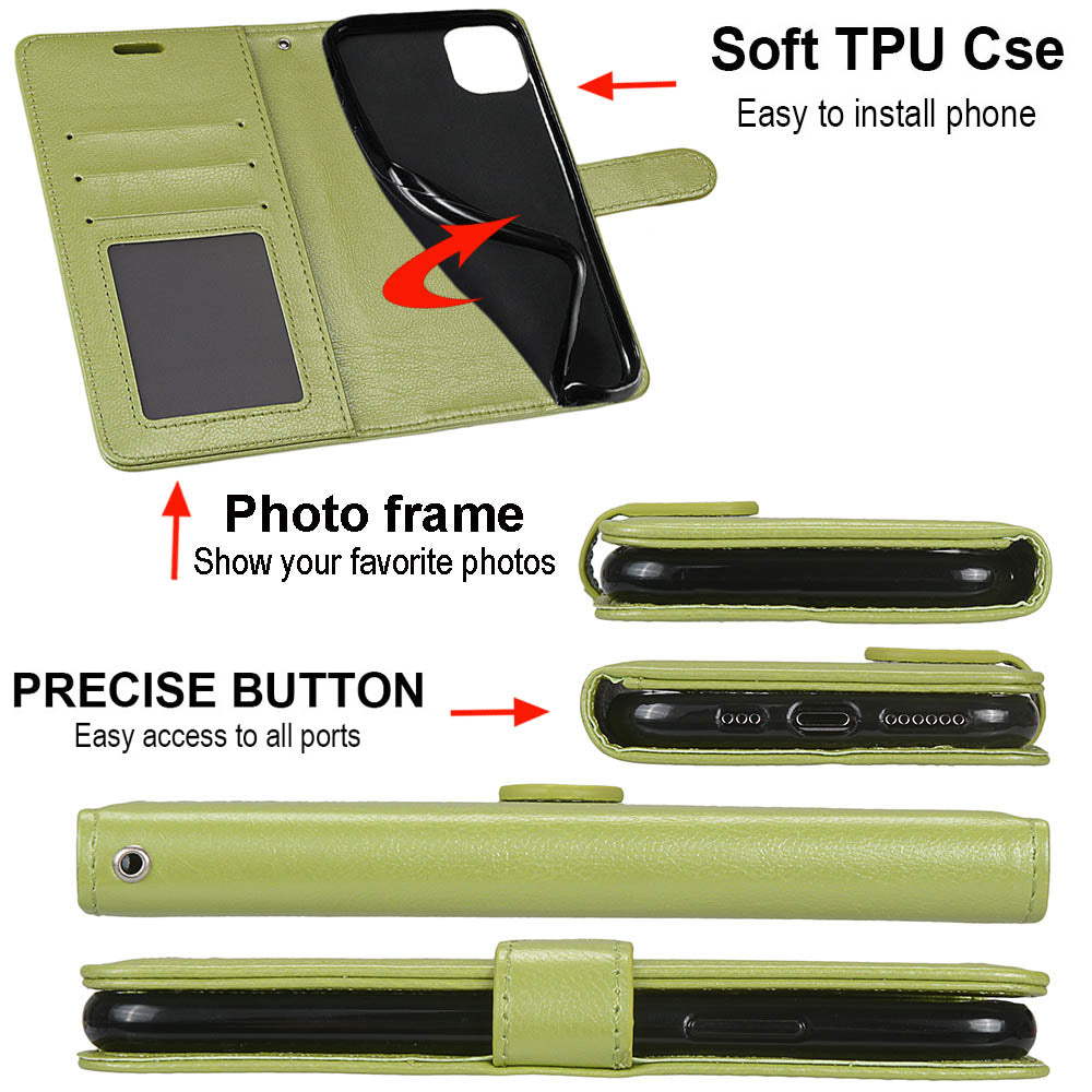 Wallet Stand Leather Shell Magnetic Clasp Protective Cover for Samsung Galaxy S20 FE/S20 Fan Edition/S20 FE 5G/S20 Fan Edition 5G/S20 Lite - Green