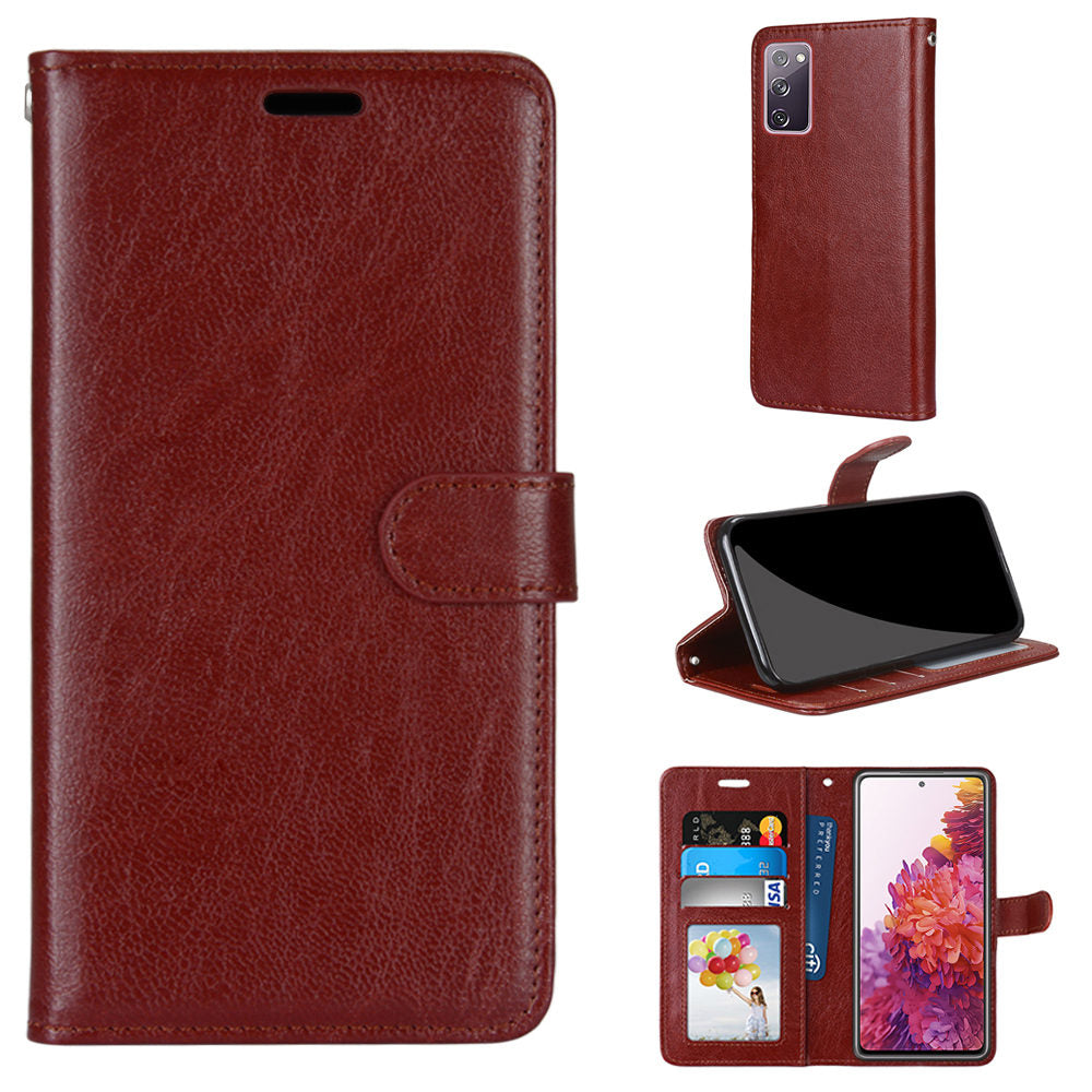 Wallet Stand Leather Shell Magnetic Clasp Protective Cover for Samsung Galaxy S20 FE/S20 Fan Edition/S20 FE 5G/S20 Fan Edition 5G/S20 Lite - Brown