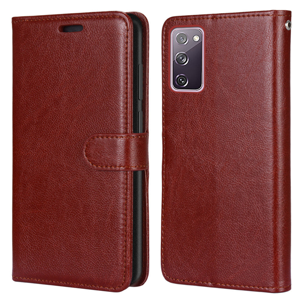 Wallet Stand Leather Shell Magnetic Clasp Protective Cover for Samsung Galaxy S20 FE/S20 Fan Edition/S20 FE 5G/S20 Fan Edition 5G/S20 Lite - Brown