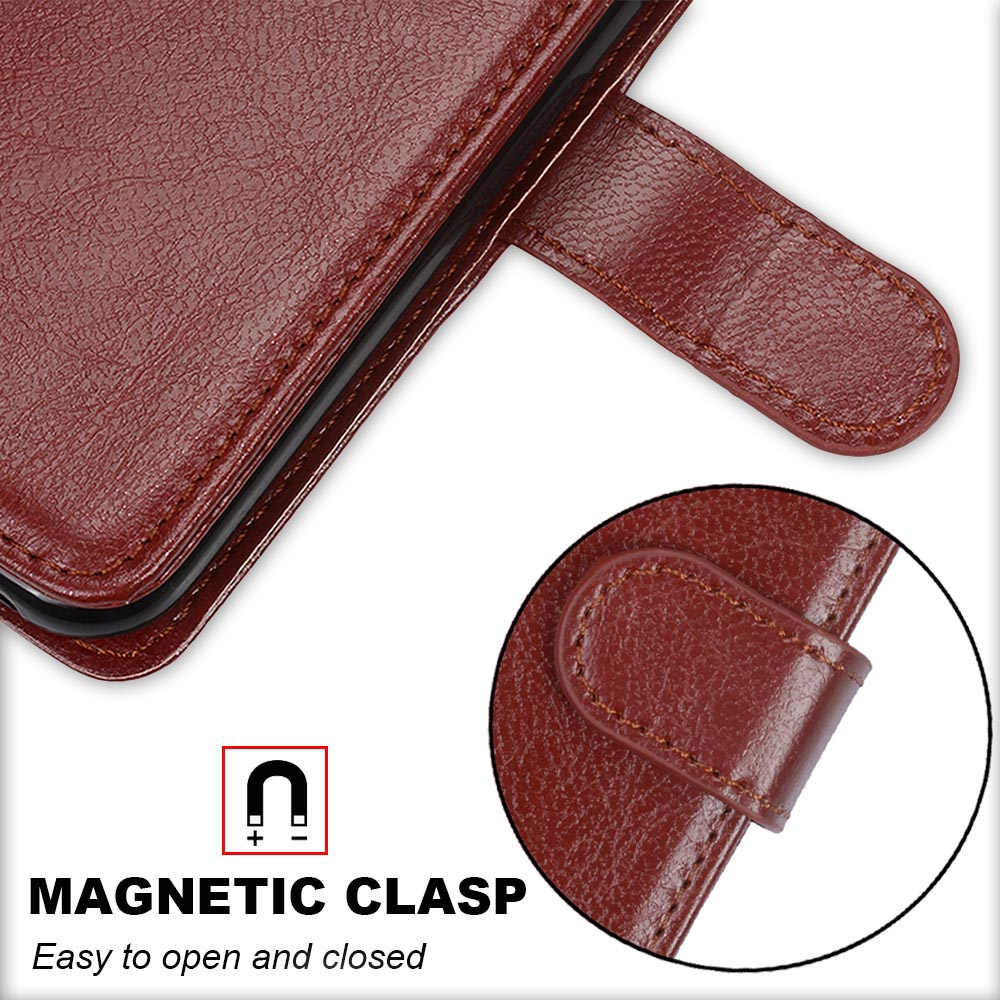 Wallet Stand Leather Shell Magnetic Clasp Protective Cover for Samsung Galaxy S20 FE/S20 Fan Edition/S20 FE 5G/S20 Fan Edition 5G/S20 Lite - Brown