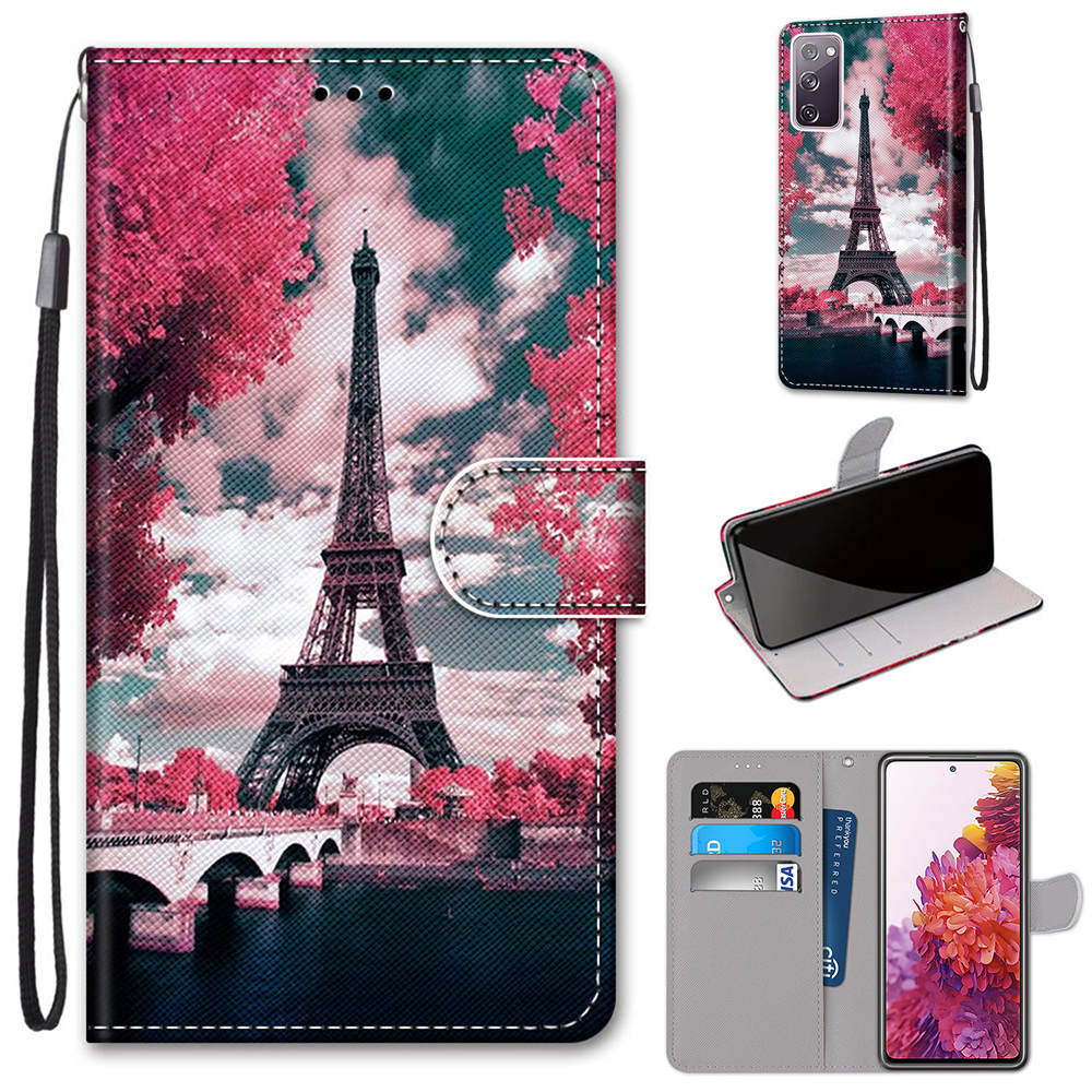 For Samsung Galaxy S20 FE 4G/5G/S20 Lite/S20 FE 2022 Anti-Drop Wallet Stand Case Pattern Printing Shell - Eiffel Tower