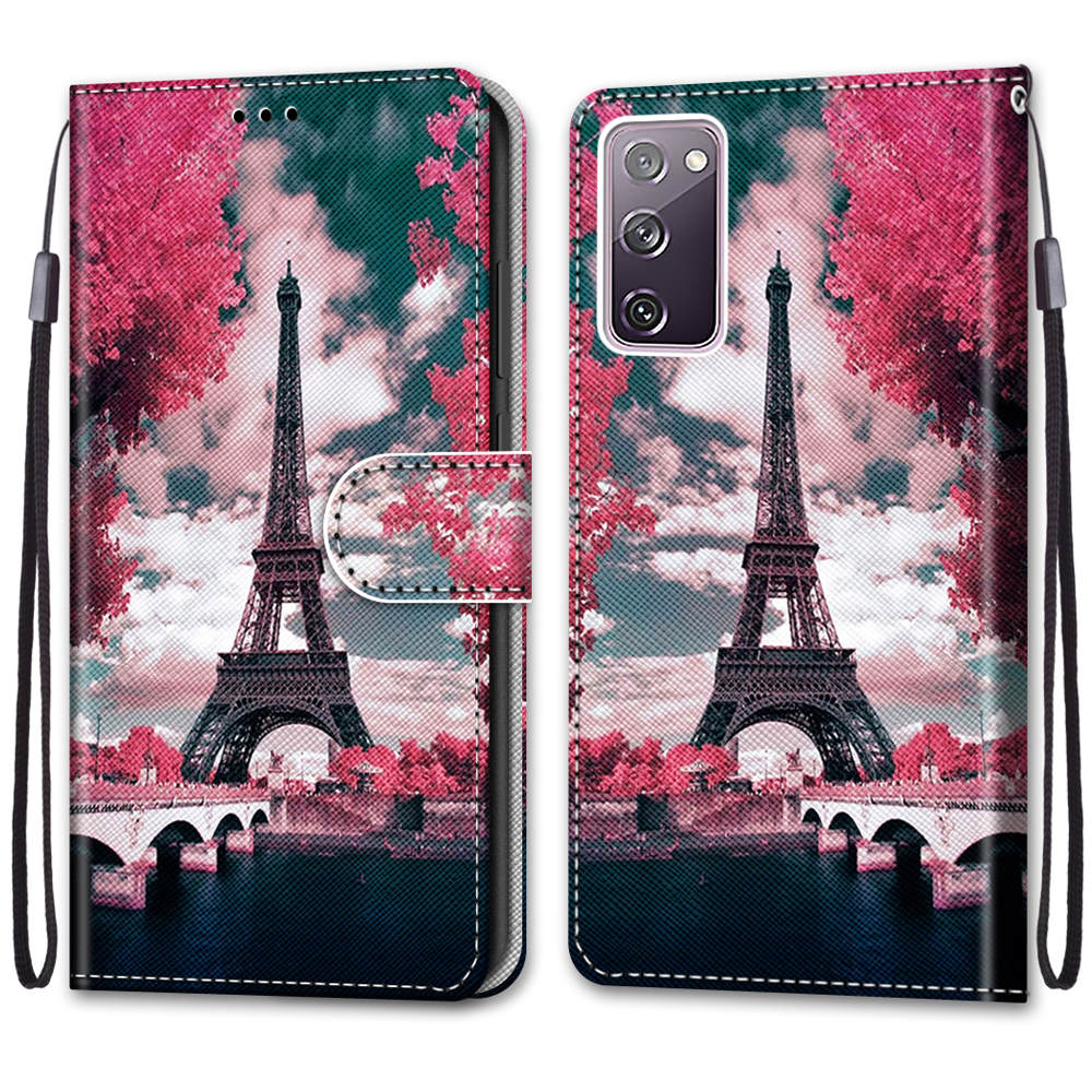 For Samsung Galaxy S20 FE 4G/5G/S20 Lite/S20 FE 2022 Anti-Drop Wallet Stand Case Pattern Printing Shell - Eiffel Tower