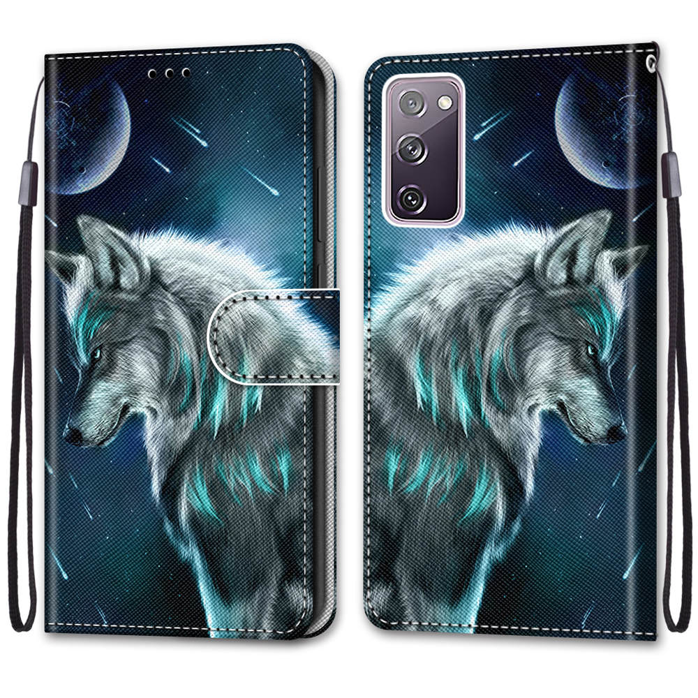 For Samsung Galaxy S20 FE 4G/5G/S20 Lite/S20 FE 2022 Anti-Drop Wallet Stand Case Pattern Printing Shell - Grey Wolf