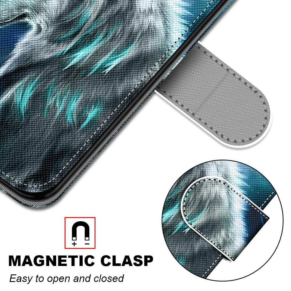 For Samsung Galaxy S20 FE 4G/5G/S20 Lite/S20 FE 2022 Anti-Drop Wallet Stand Case Pattern Printing Shell - Grey Wolf