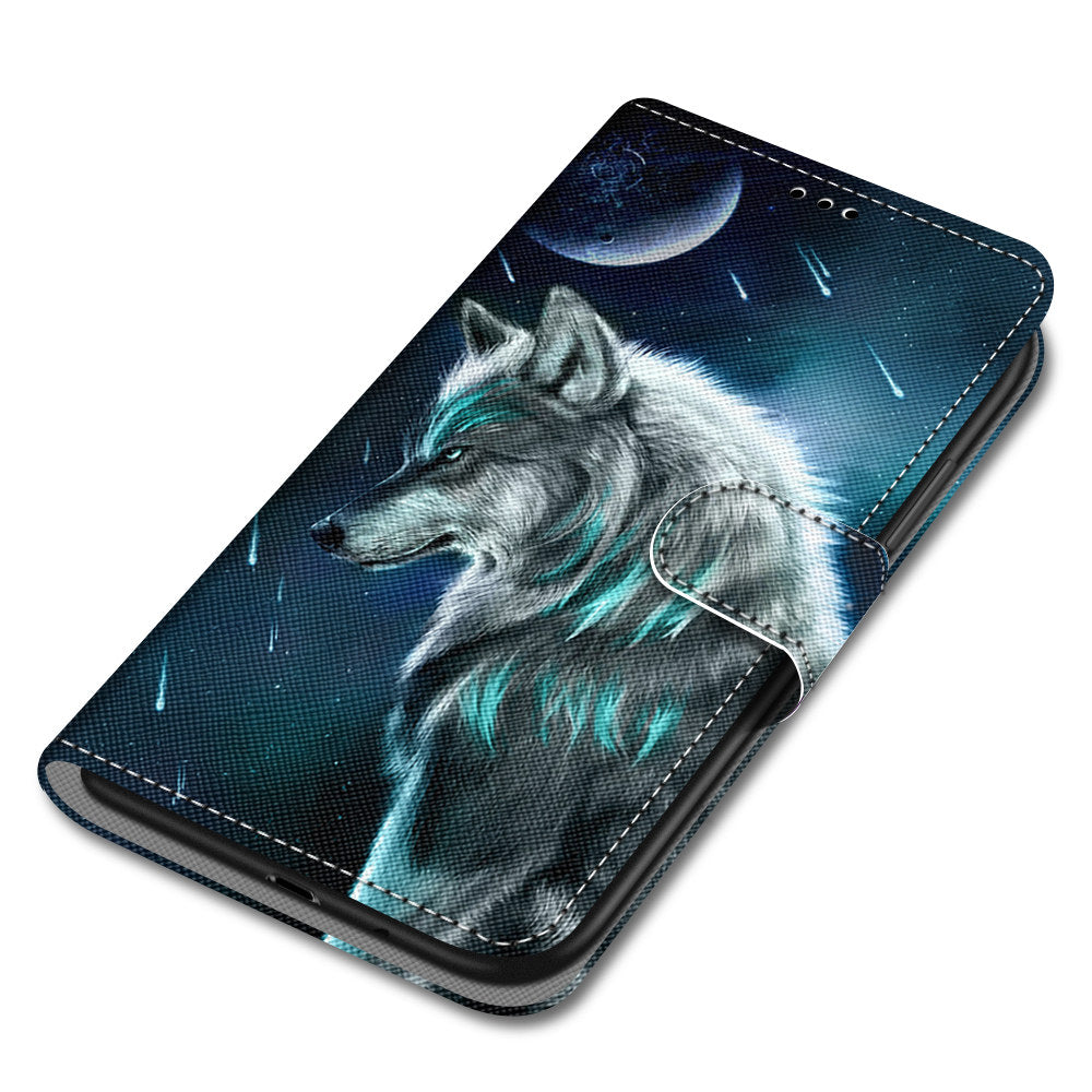 For Samsung Galaxy S20 FE 4G/5G/S20 Lite/S20 FE 2022 Anti-Drop Wallet Stand Case Pattern Printing Shell - Grey Wolf