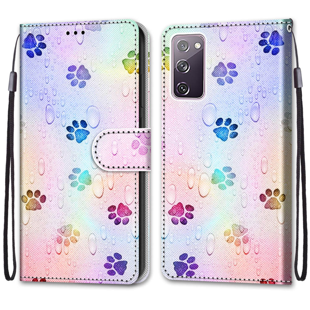 For Samsung Galaxy S20 FE 4G/5G/S20 Lite/S20 FE 2022 Anti-Drop Wallet Stand Case Pattern Printing Shell - Cat Footprint