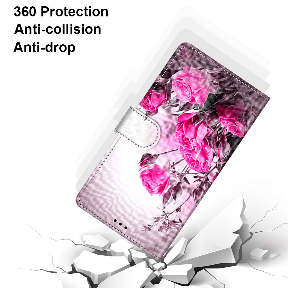 For Samsung Galaxy S20 FE 4G/5G/S20 Lite/S20 FE 2022 Anti-Drop Wallet Stand Case Pattern Printing Shell - Rose Flower